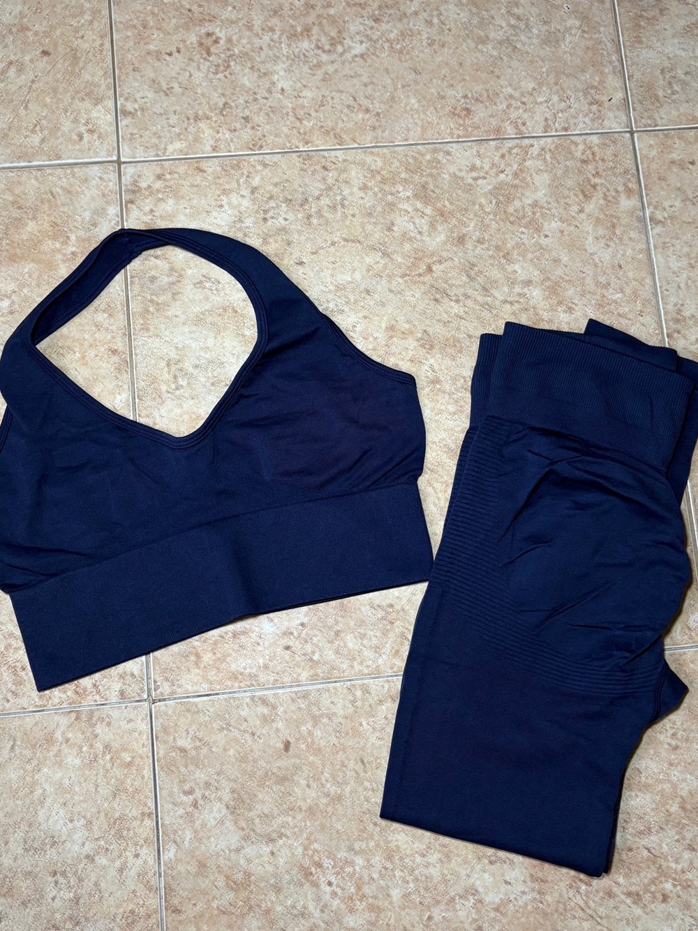 Seamless Navy Sports Bra & Legging Set - Women Intimates
